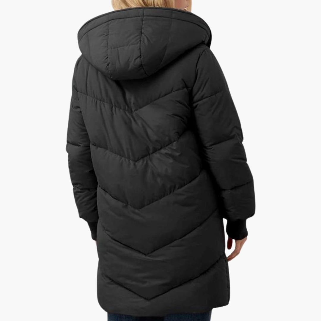 Women’s Hooded Puffer Coat with Fleece Lining and Slim Fit