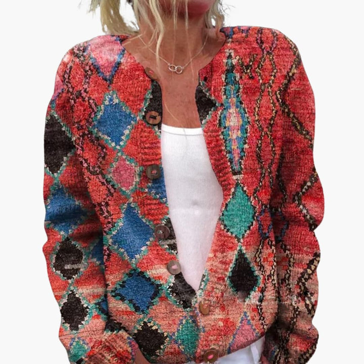 Women’s Floral Cardigan with Long Sleeves and Ribbed Hem