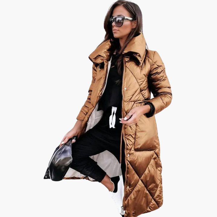 Women’s Long Puffer Coat with Quilted Design