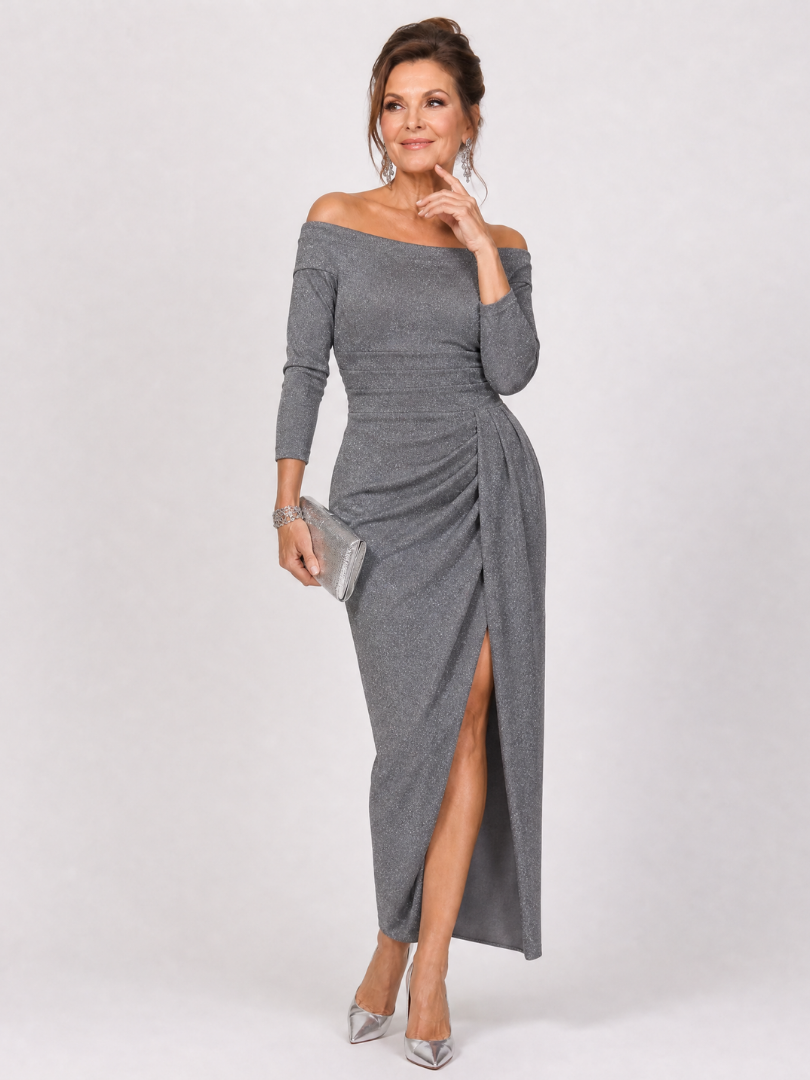 Tindra | Off Shoulder Ruched Slit Maxi Dress