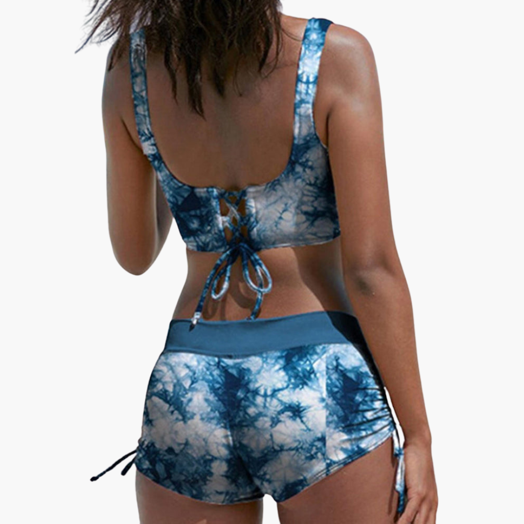 Women’s Swimwear Set with Twist-Front Top and Drawstring Shorts