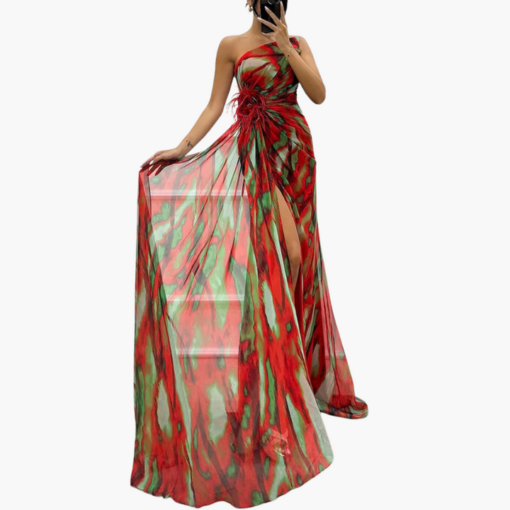 Women’s Maxi Dress with One-Shoulder and Flowing Silhouette