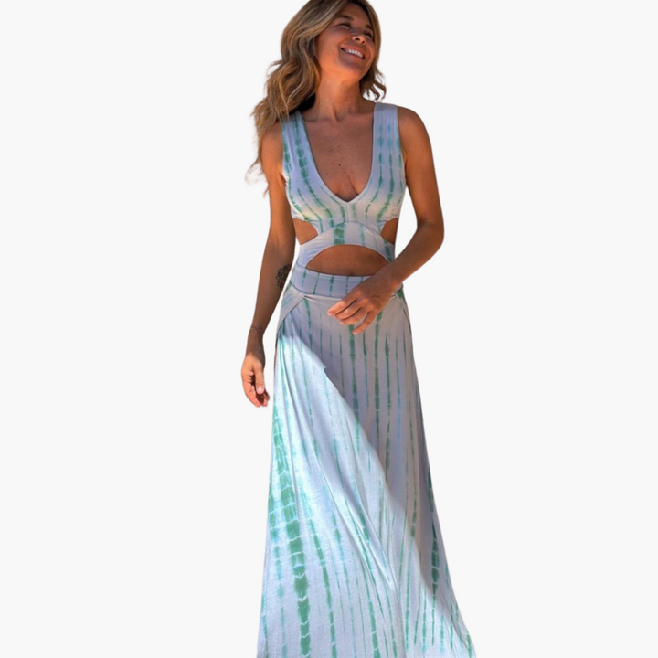 Women’s Maxi Dress with V-Neck and Waist Cut-Out