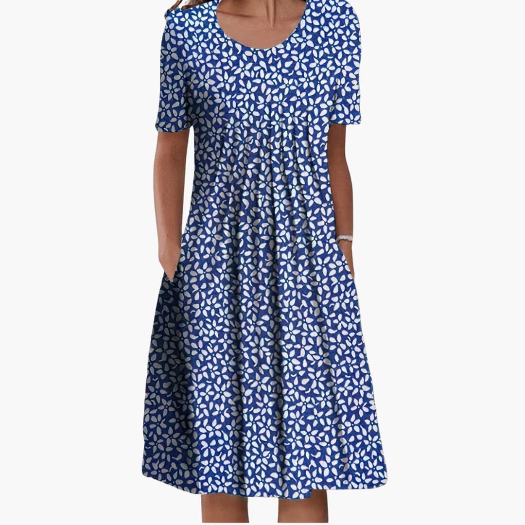 Women’s Floral Midi Dress with Ruffle Detailing and Side Pockets