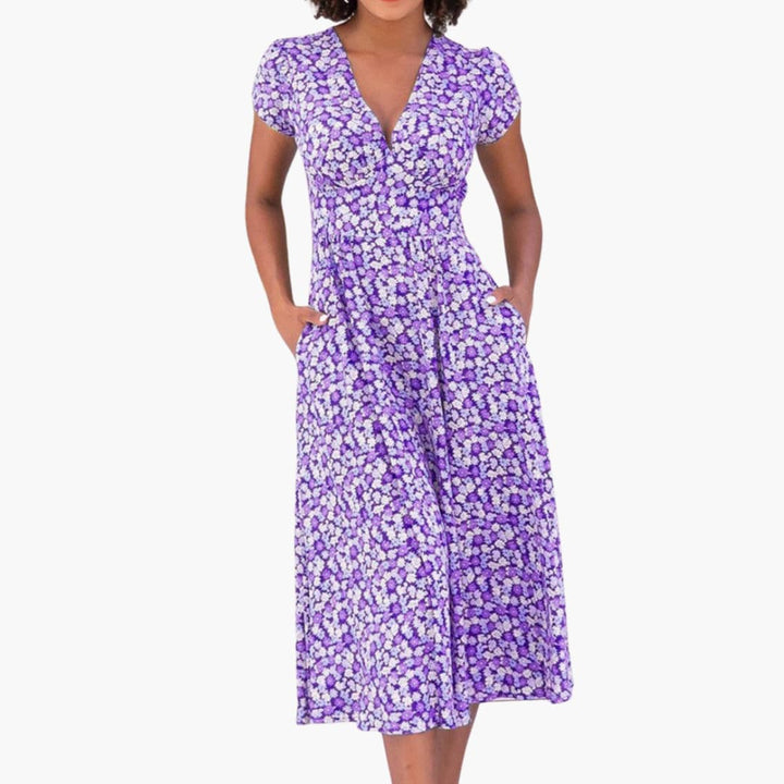 Women’s Midi Dress with Button-Front and Side Pockets