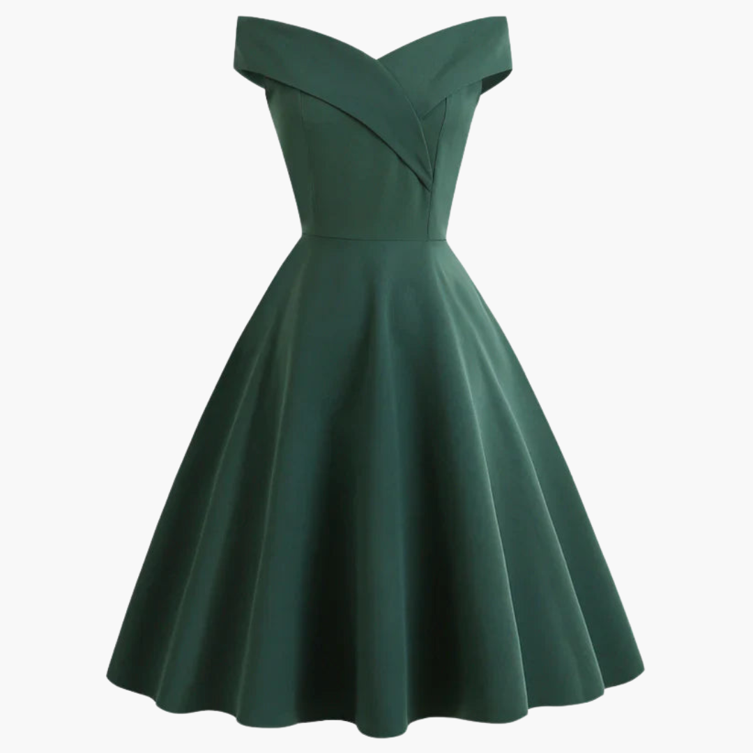 Women’s Off-Shoulder Midi Dress with Fitted Waist