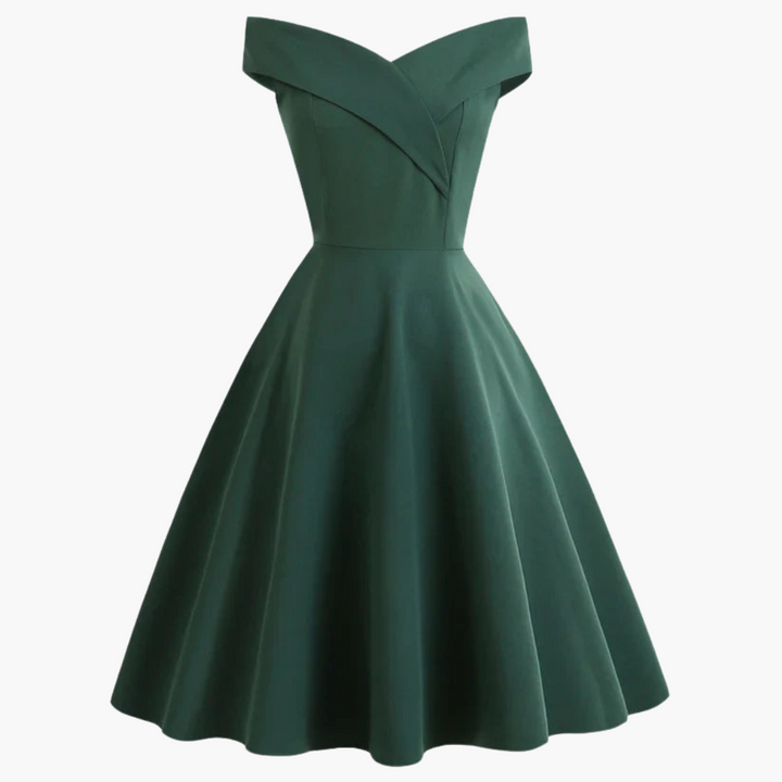 Women’s Off-Shoulder Midi Dress with Fitted Waist