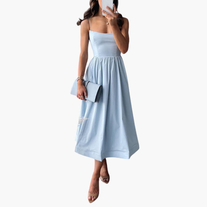 Women’s Midi Dress with Adjustable Straps and A Line Skirt