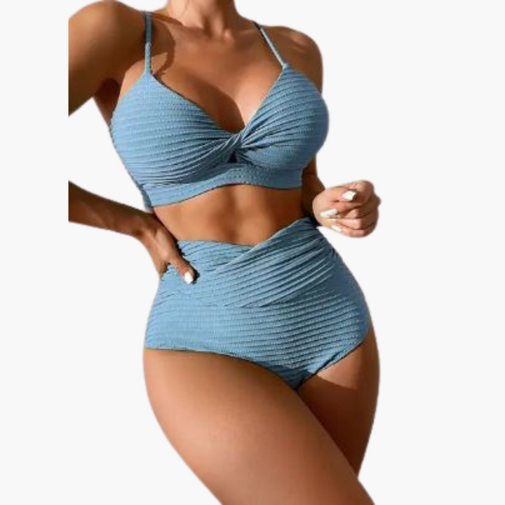 Women’s Bikini Set with High - Waisted Bottoms and Ruched Detailing