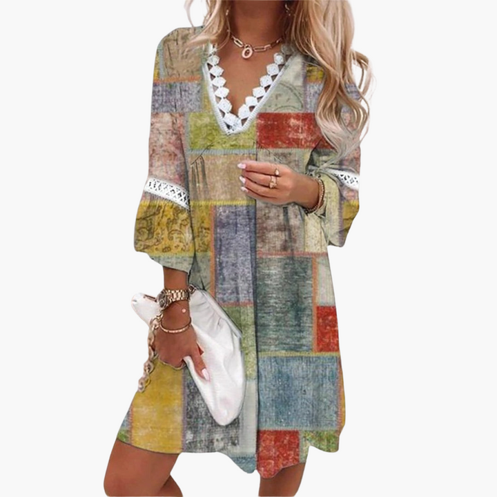 Women’s Mini Dress with Lace Trim and Floral Print