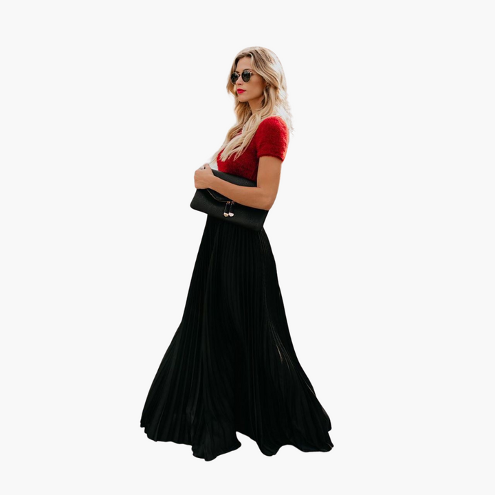 Women’s Pleated Skirt with Elasticated Waistband and Full-Length Cut