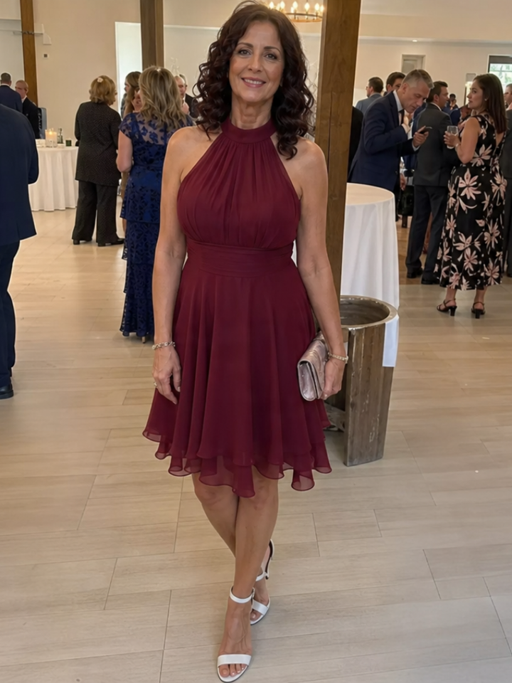 Iyla | Halter Neck Layered Hem Knee Length Dress