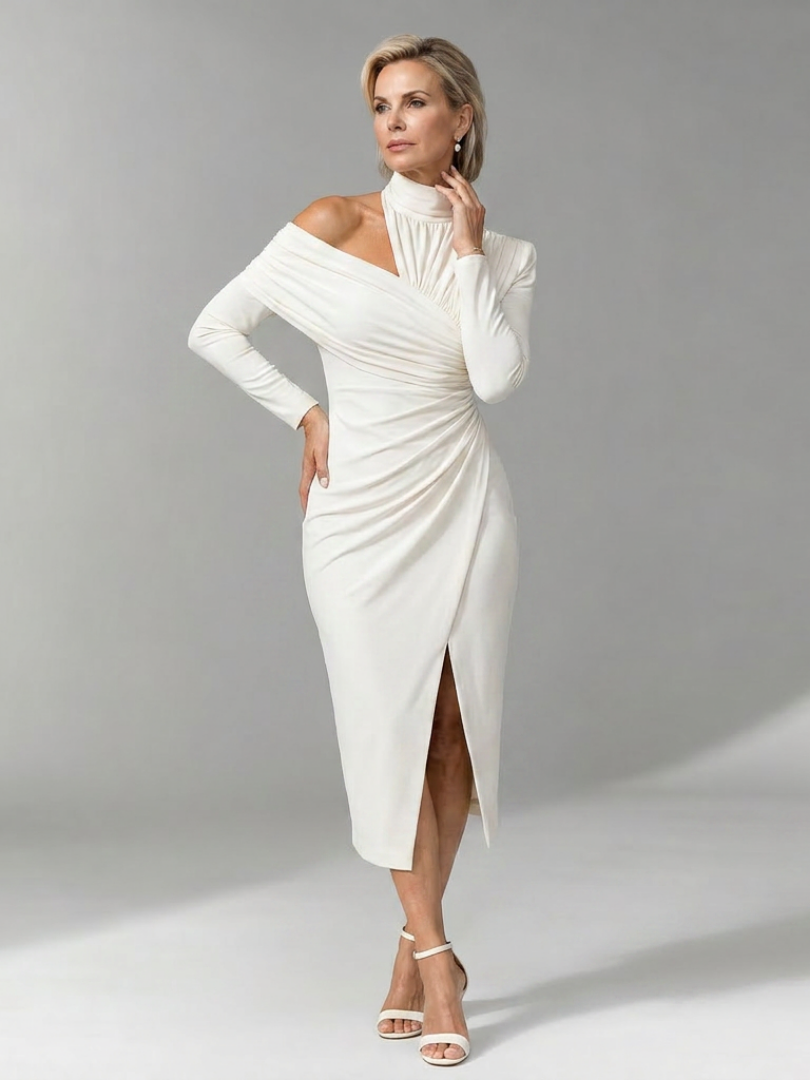 Viano | One Shoulder Draped Midi Dress