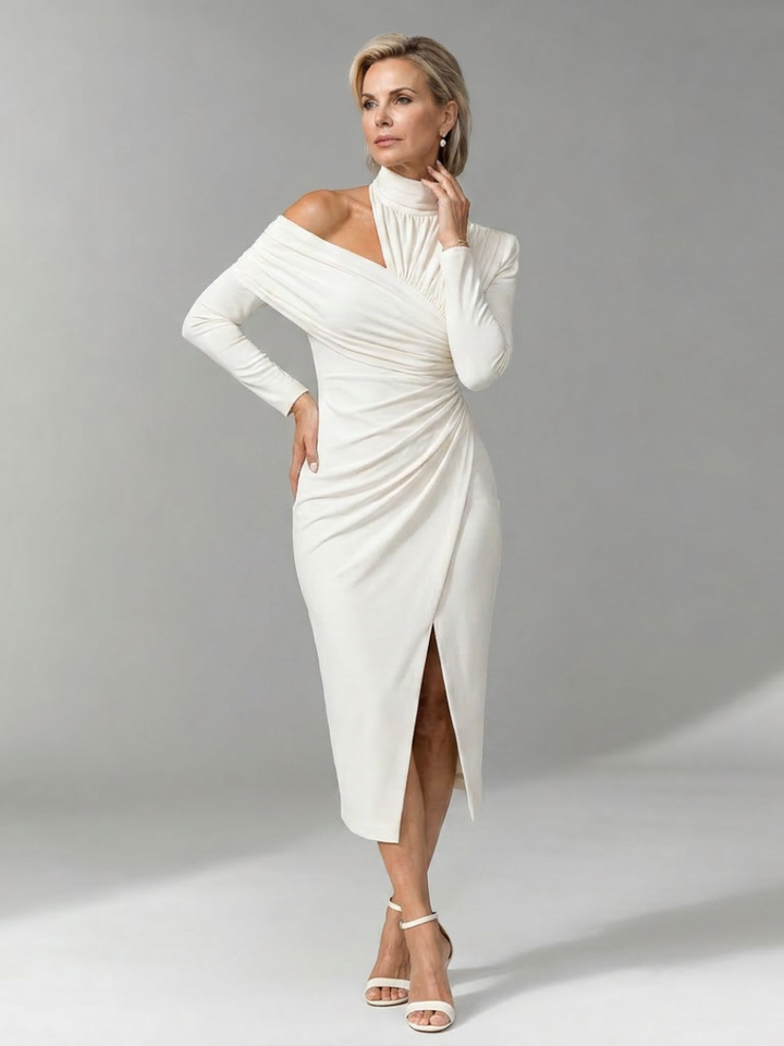 Viano | One Shoulder Draped Midi Dress