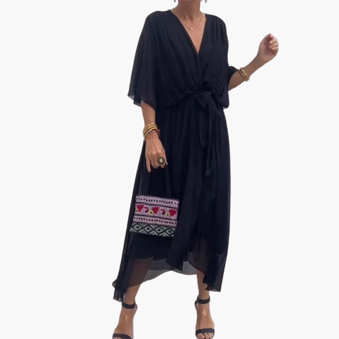 Women’s Midi Dress with Tie and Sleeves