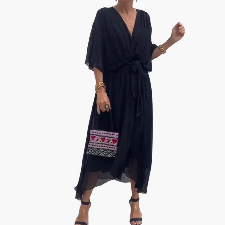 Women’s Midi Dress with Tie and Sleeves