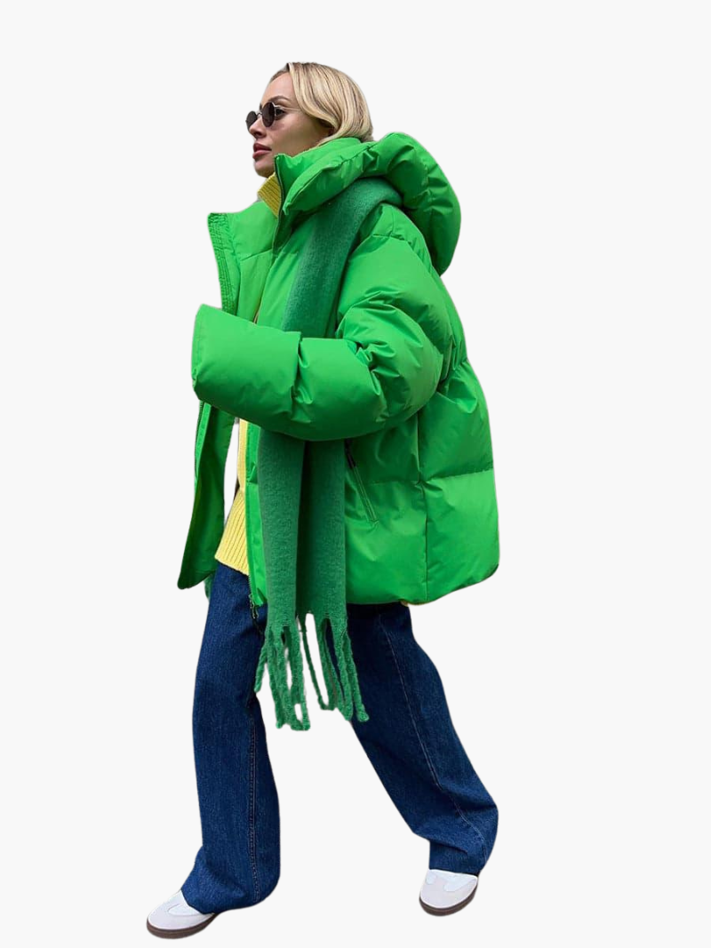 Women’s Hooded Puffer Jacket with Front Zip and Quilted Design