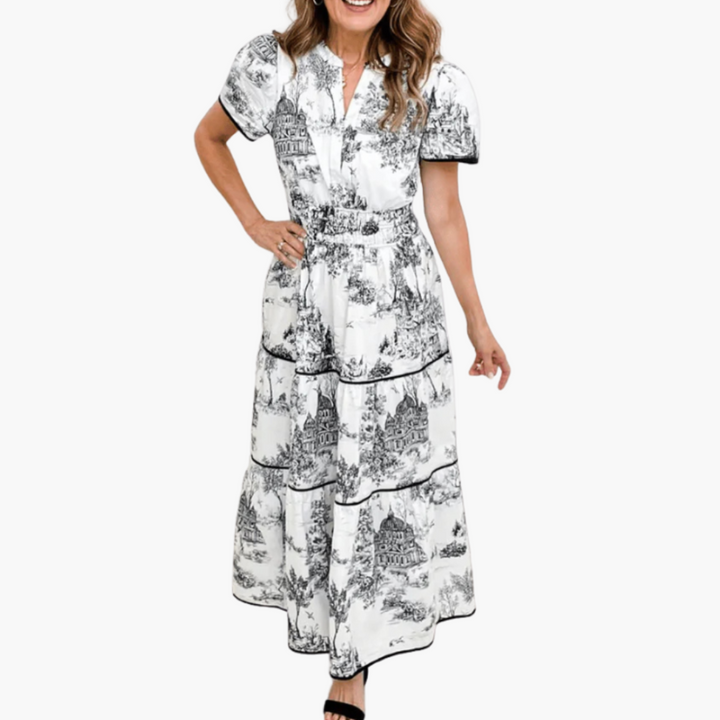 Women’s Maxi Dress with Tiered Skirt and Print