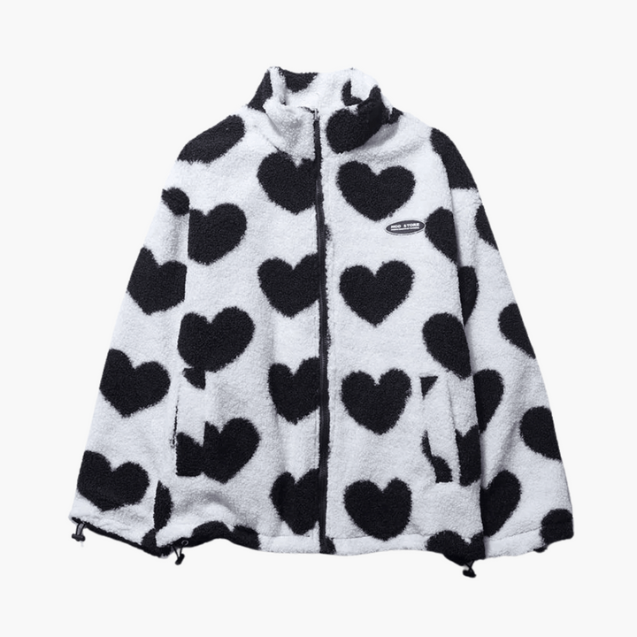 Women’s Reversible Sherpa Jacket with Heart Print