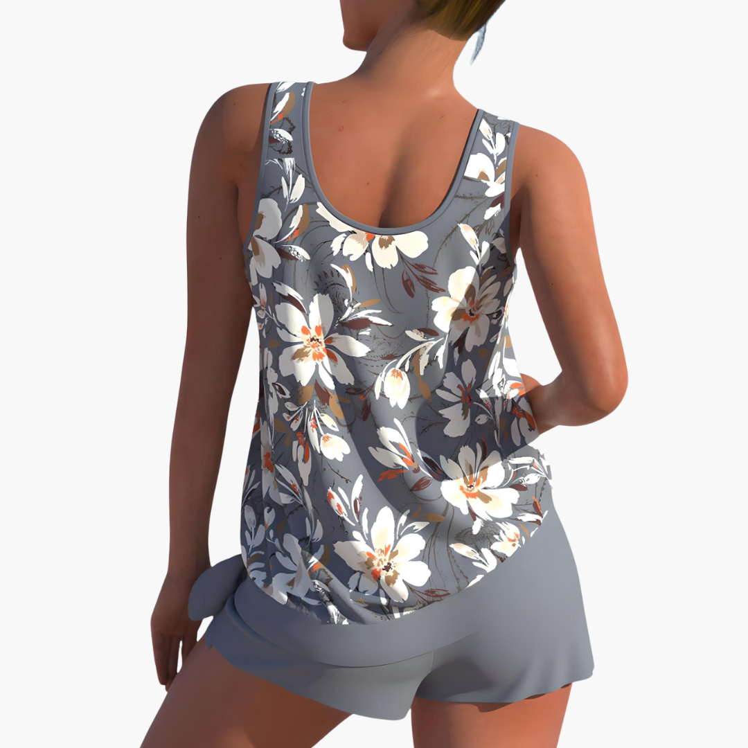 Women’s Summer Tankini Swimwear Set with Shorts and Scoop Neck