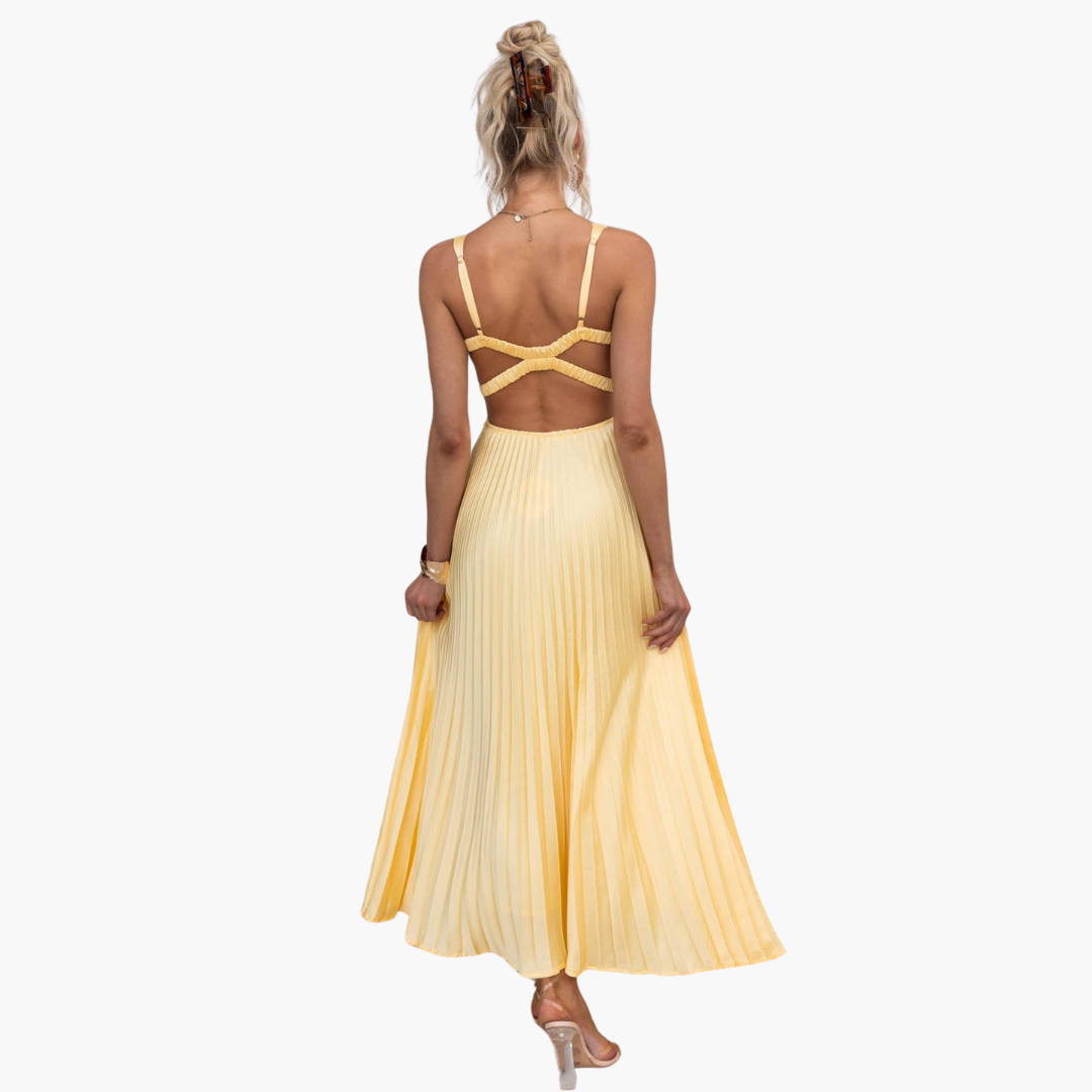 Women’s Maxi Dress with V-Neck and Pleated Design