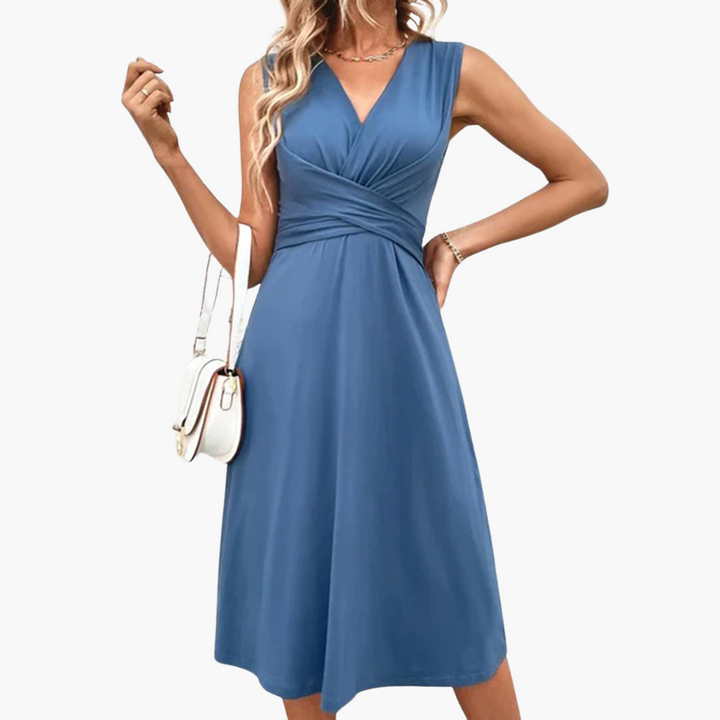 Women’s Midi Dress with Sleeveless Design and Knee - Length Cut