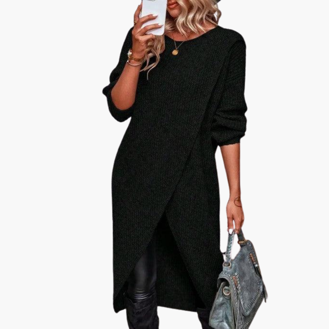 Asymmetrical Hem Sweater Dress - Women&