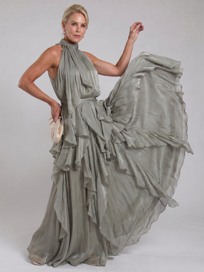 Melisande | Halter Neck Ruffle Tiered Maxi Dress