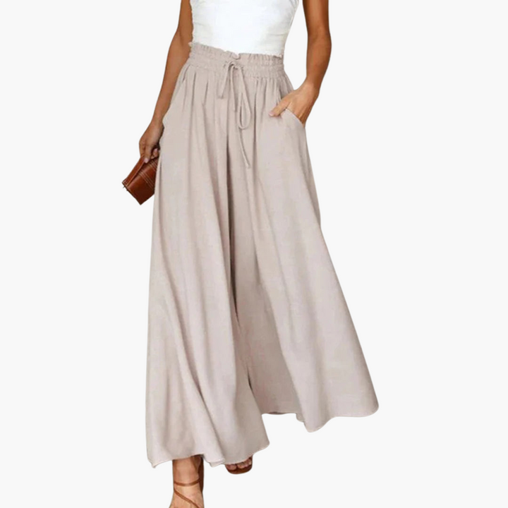 Women’s Wide-Leg Pants with High Waist and Elastic Waistband