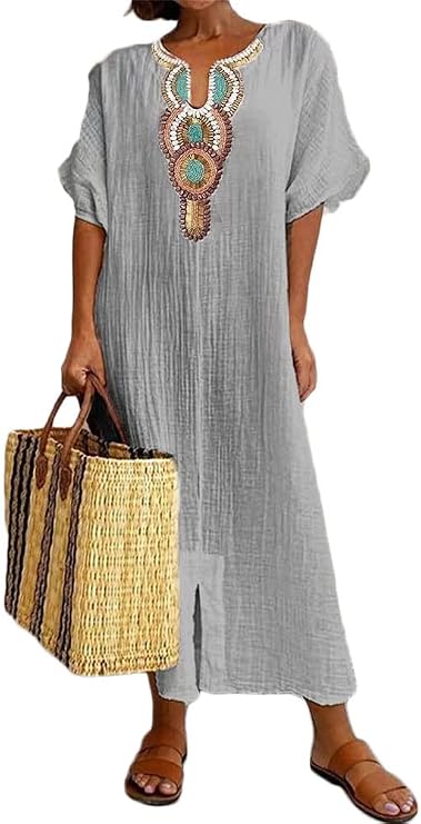 Women’s Kaftan Dress with Slit and Pattern