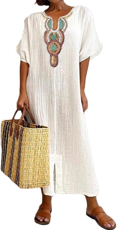 Women’s Kaftan Dress with Slit and Pattern