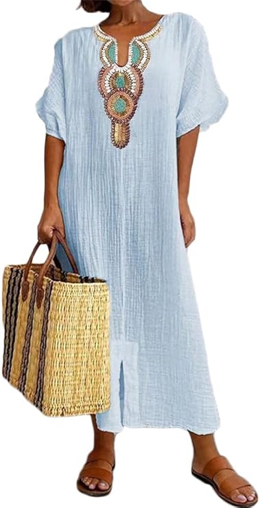 Women’s Kaftan Dress with Slit and Pattern