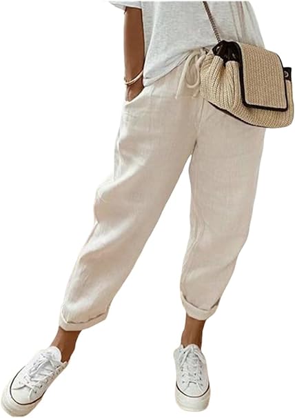 Women’s summer Pants with drawstring waist and cuffed hems