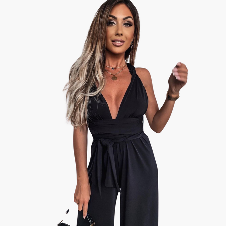 Women’s Jumpsuit with V-Neck and Wide-Leg