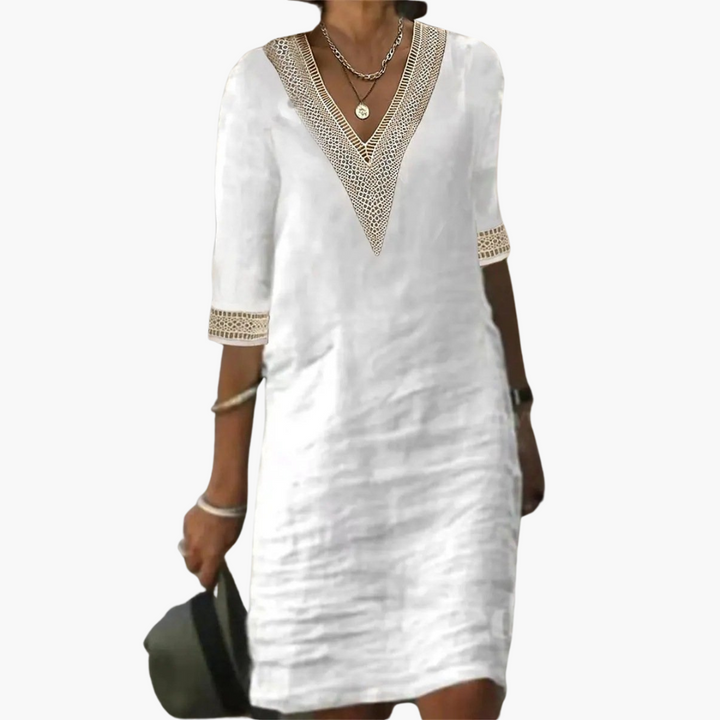 Women’s V-Neck Dress with Lace Trim