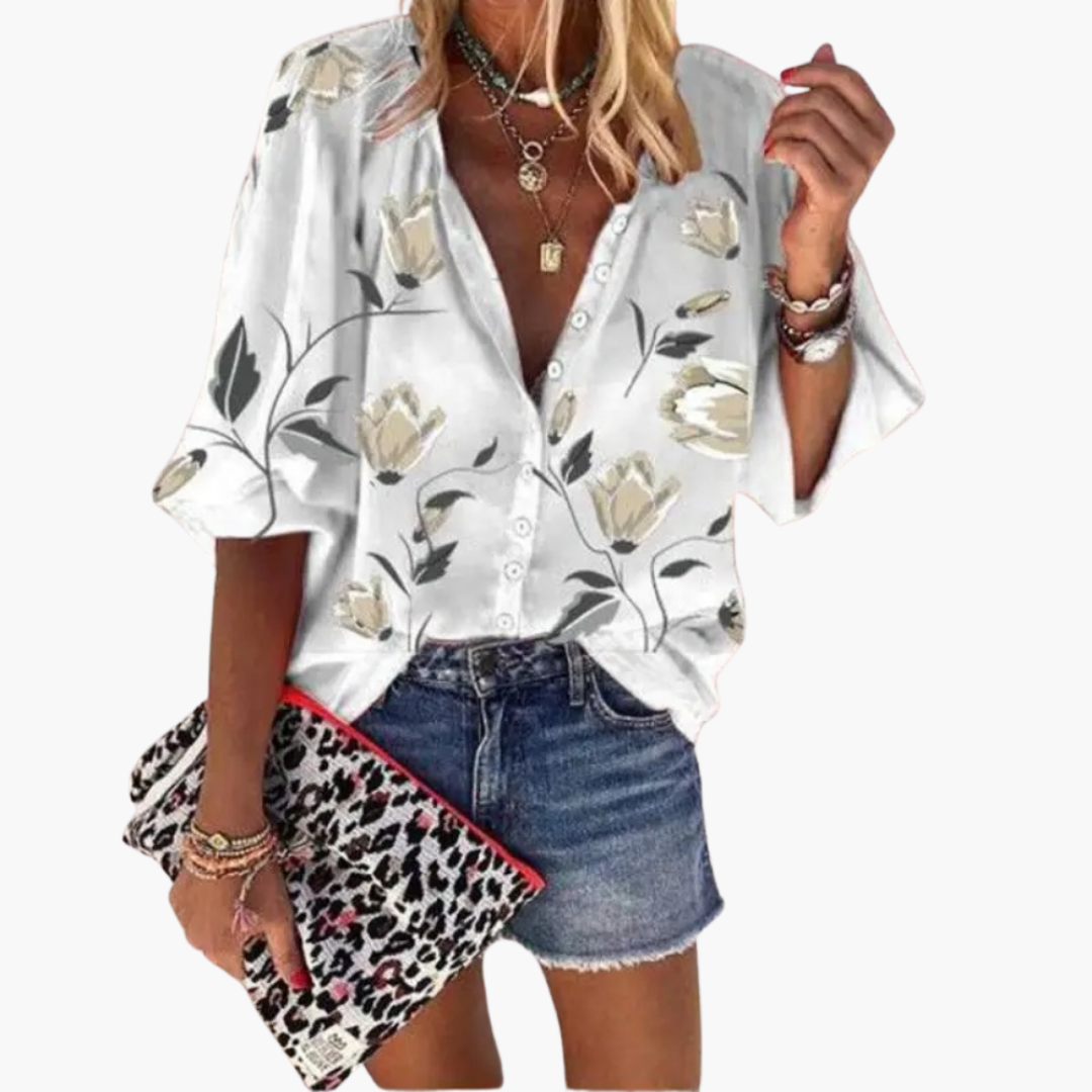 Women’s Blouse with Floral Pattern and Relaxed Fit