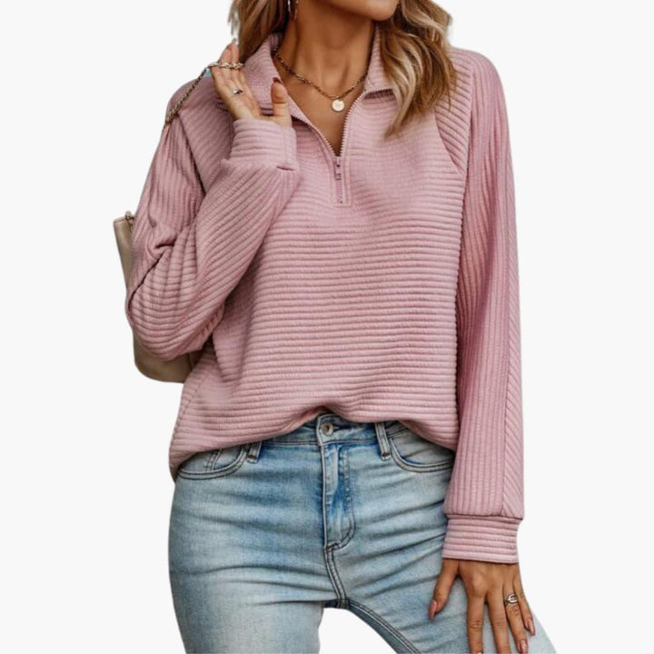 Women’s Sweater with Quarter-Zip Neckline and Ribbed Knit Texture