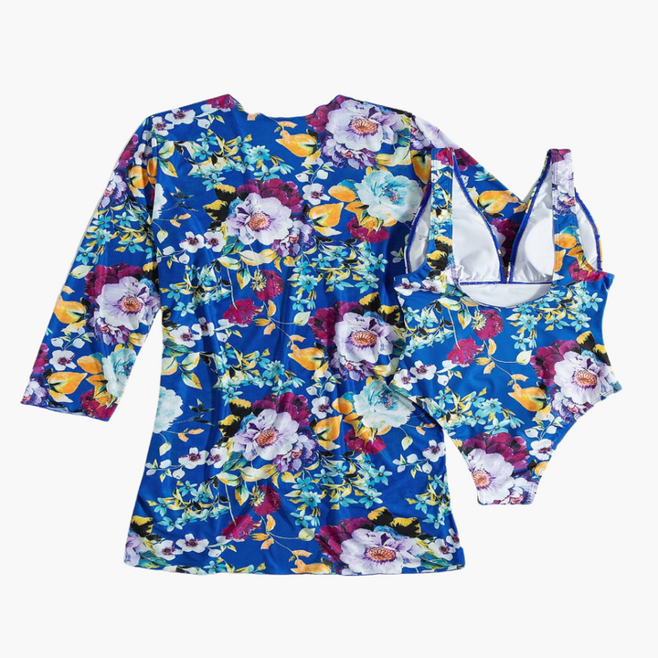 Women’s Bikini Set with V-Neck Top and Long-Sleeve Cover-Up