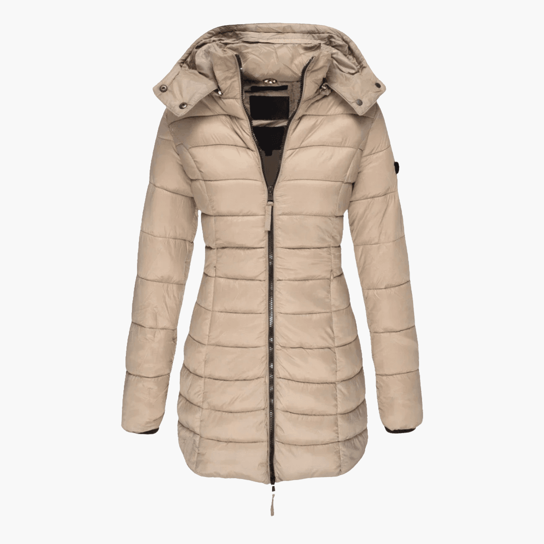 Women’s Hooded Quilted Puffer Coat with Detachable Hood and Tailored Fit