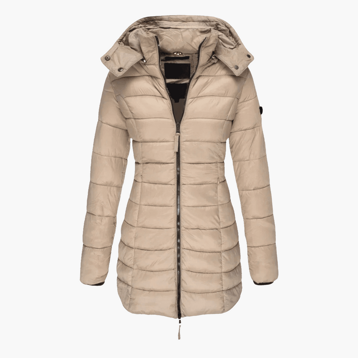 Women’s Hooded Quilted Puffer Coat with Detachable Hood and Tailored Fit