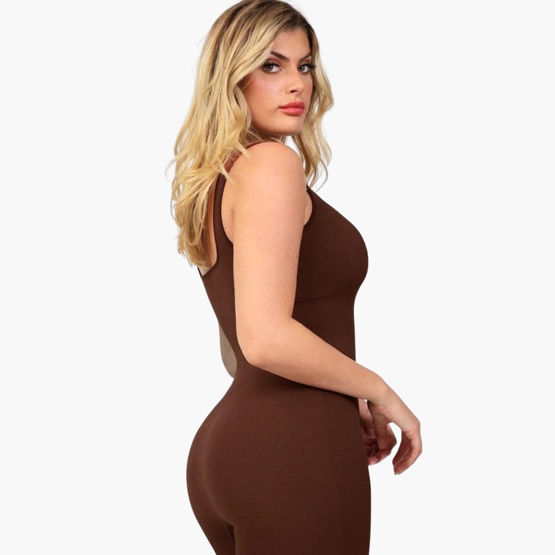 Women’s Sleeveless Jumpsuit with Square Neck and Seamless Fit