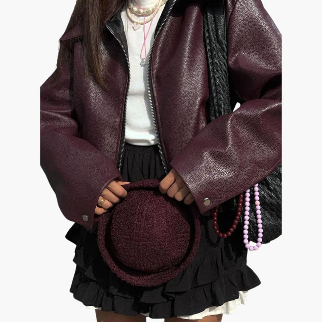 Women’s Bomber Jacket with Zip-Up Front and Collar