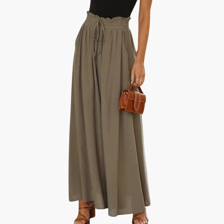 Women’s Wide-Leg Pants with High Waist and Elastic Waistband