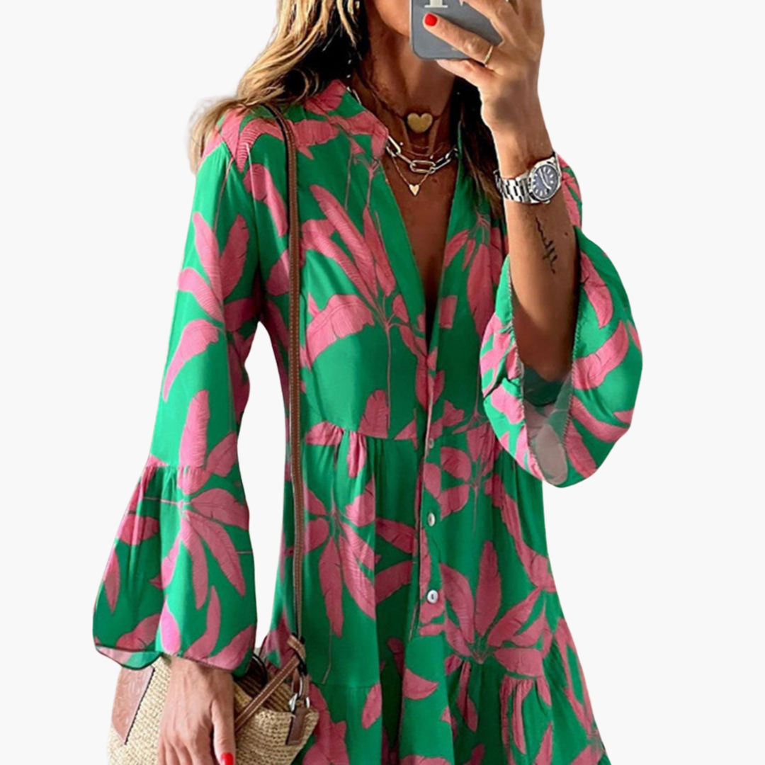 Women’s Dress with Button Front and Tiered Hem