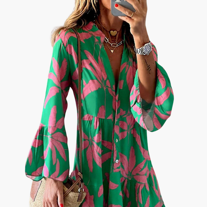 Women’s Dress with Button Front and Tiered Hem