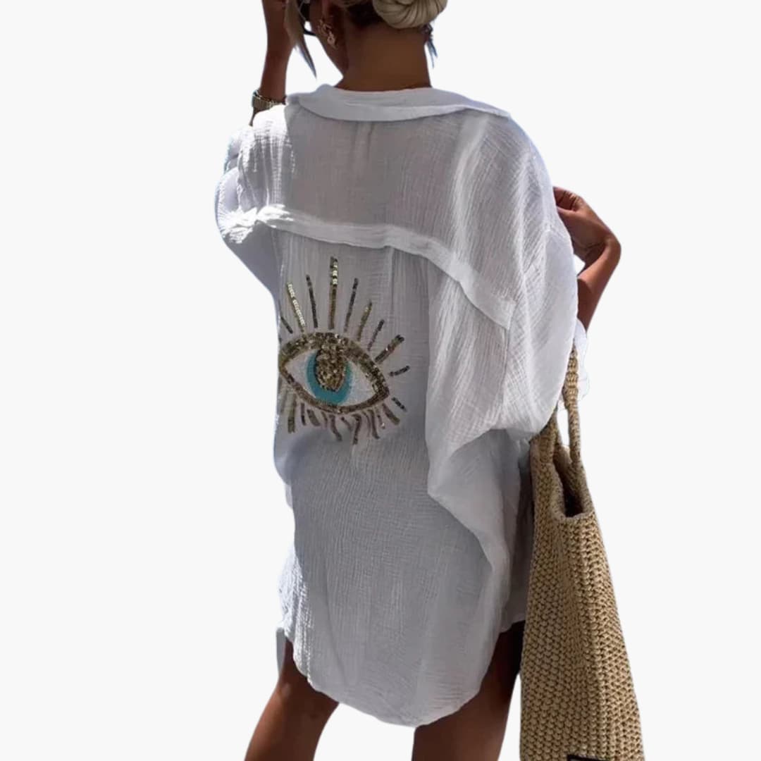 Women’s Oversized Beach Shirt with Collar and Embroidery