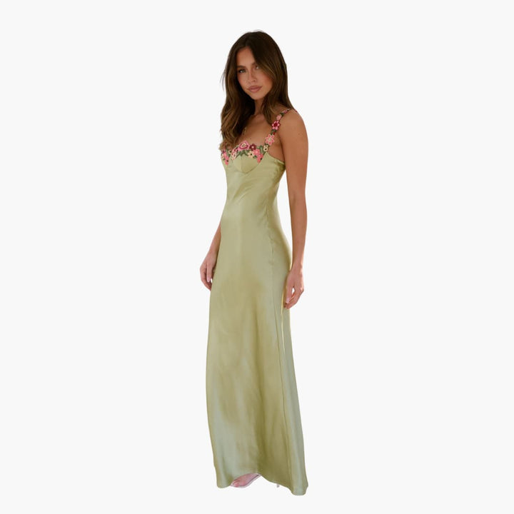 Women’s maxi dress with bustier bodice and slim straps