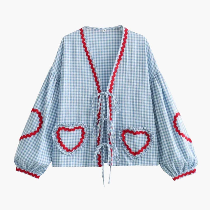 Women’s Blouse with Gingham Pattern and Tie-Front Detail