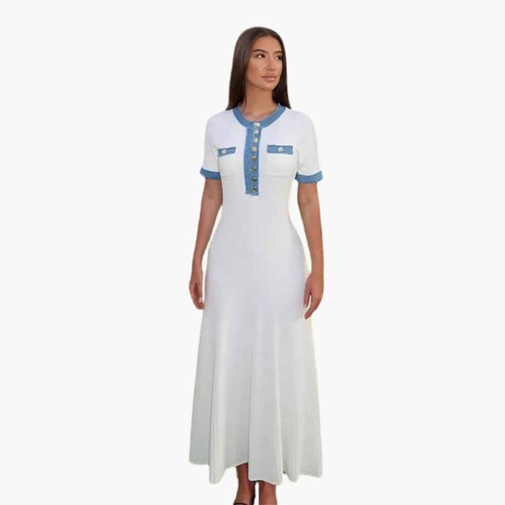 Women’s Knit Maxi Dress with Button-Down Front and Long Sleeves