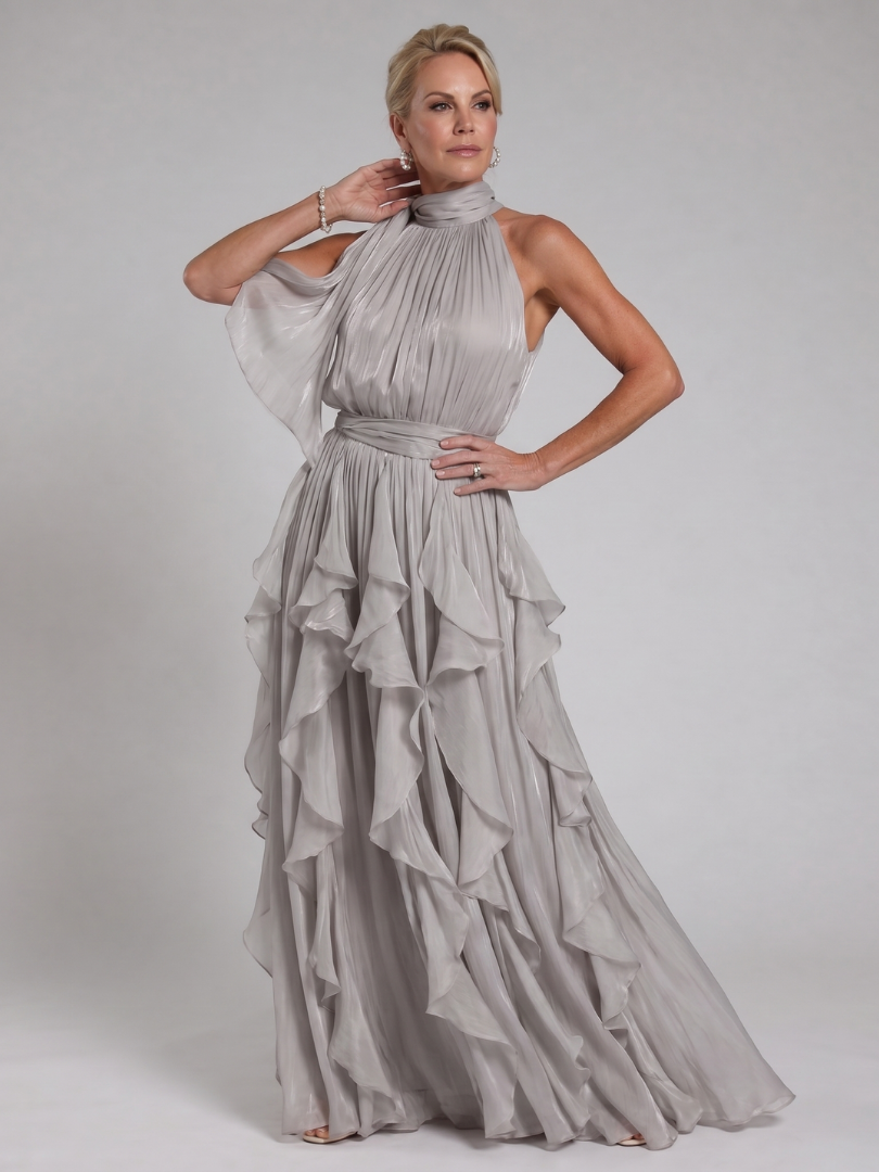 Melisande | Halter Neck Ruffle Tiered Maxi Dress